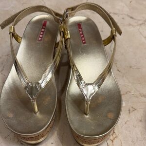 Prada Metallic Gold Women's Sandals